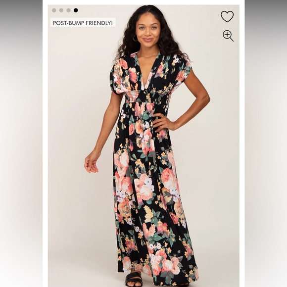 NEW Black Floral Deep V-Neck Maternity Maxi Dress - Picture 2 of 8